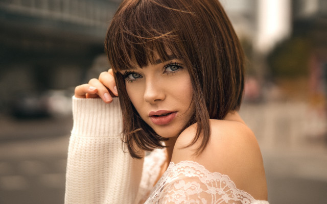 Elina karimova white sweater portrait free wallpaper - medium preview image