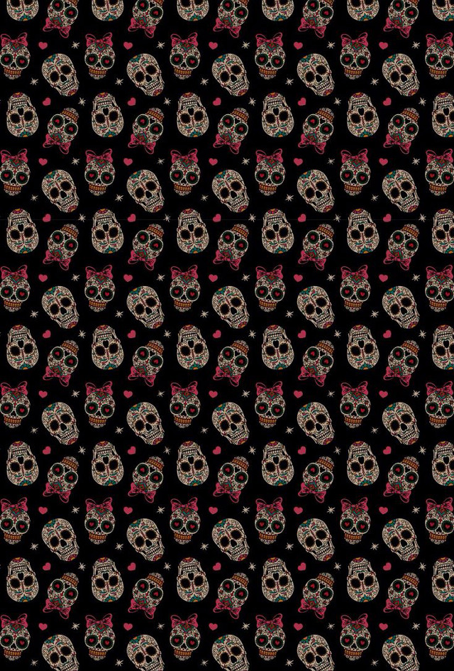 Black background skulls bows pattern free wallpaper - medium preview image
