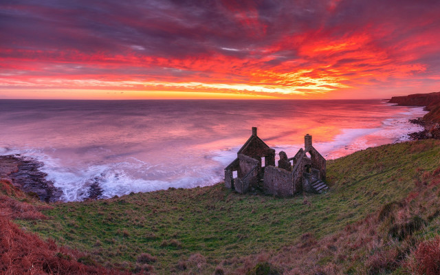 Sunset cliff church water neo free wallpaper - medium preview image