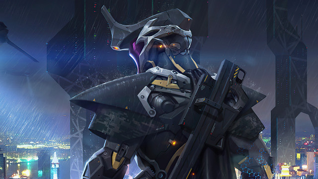 Futuristic man cyberpunk city night #2 free wallpaper - medium preview image