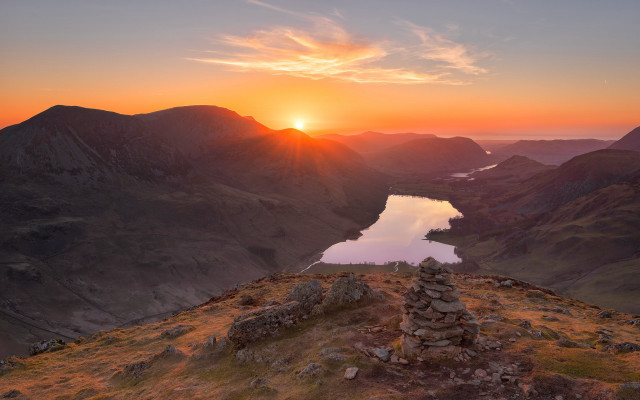 Sunset mountain lake rocks gradient free wallpaper - medium preview image