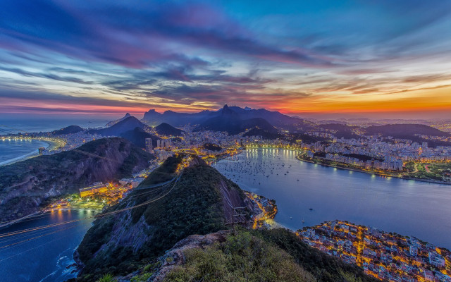 Sunset city water mountains background free wallpaper - medium preview image