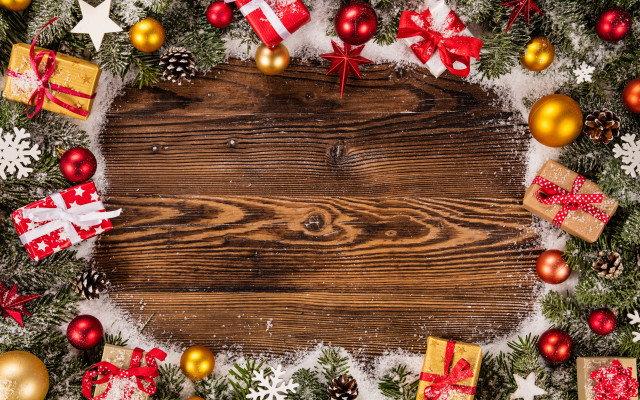Christmas wooden background presents decorations free wallpaper - medium preview image