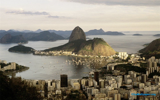 City mountain water boats scenery free wallpaper - medium preview image