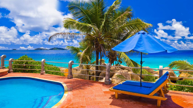 Blue lounge chair pool ocean #2 free wallpaper - medium preview image