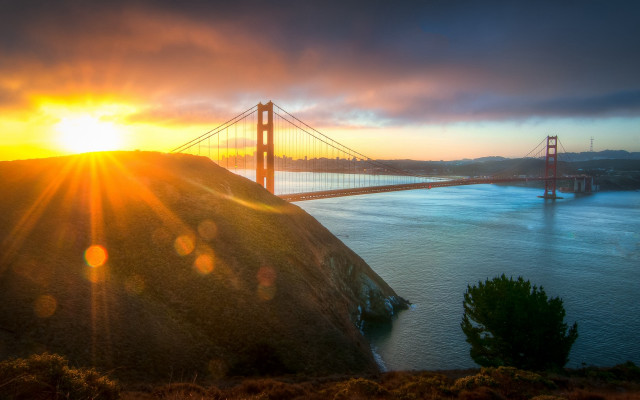 Sunset golden gate bridge hills free wallpaper - medium preview image