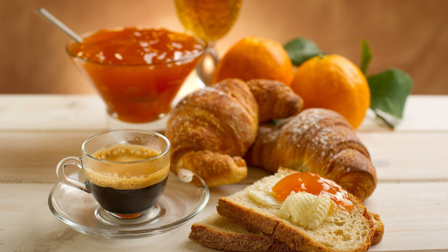 Bread coffee oranges jam stilllife free wallpaper - medium preview image