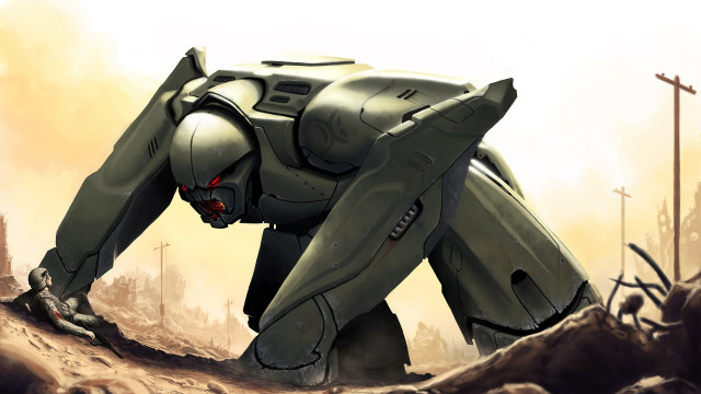 Futuristic robot desert mecha red free wallpaper - medium preview image