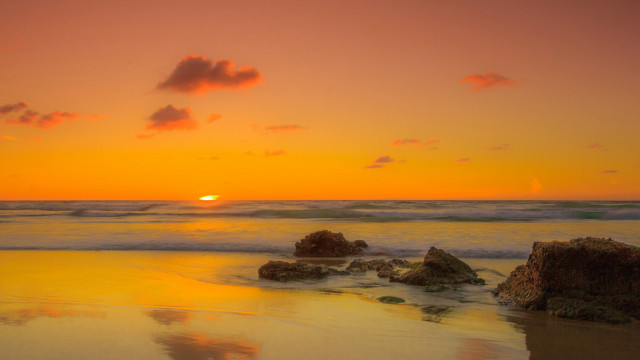 Sunset ocean rocks orange sky #2 free wallpaper - medium preview image