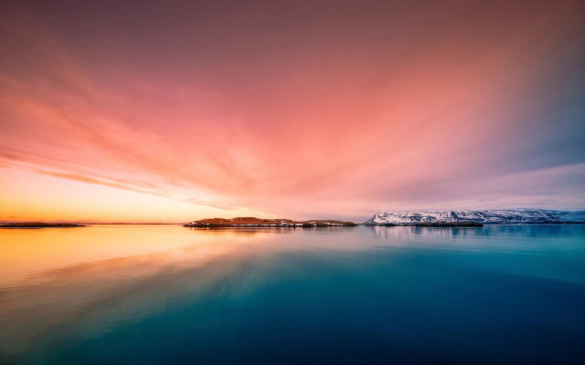 Sunset lake mountains clouds houses free wallpaper - medium preview image