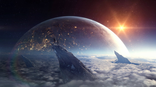 Space station ship planet sun free wallpaper - medium preview image