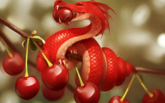 Red dragon cherries leaf brom free wallpaper - medium preview image