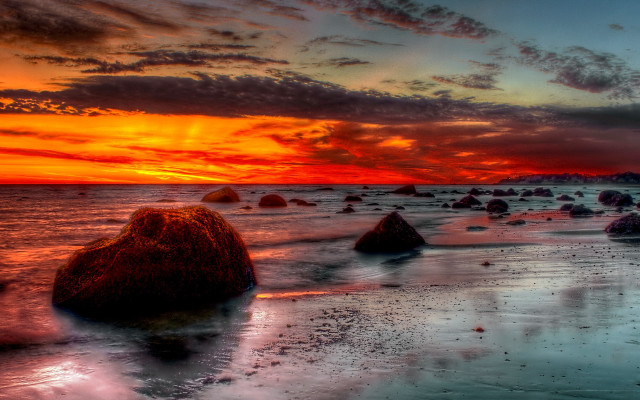 Sunset beach rocks clouds mountain #2 free wallpaper - medium preview image