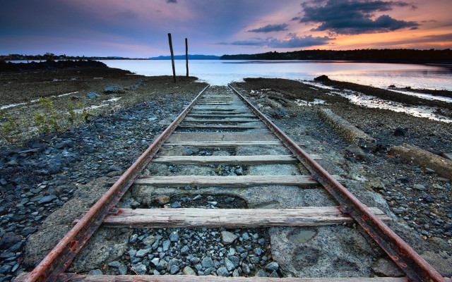 Sunset train track water reflection free wallpaper - medium preview image