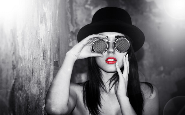 Woman hat glasses binoculars fashion free wallpaper - medium preview image