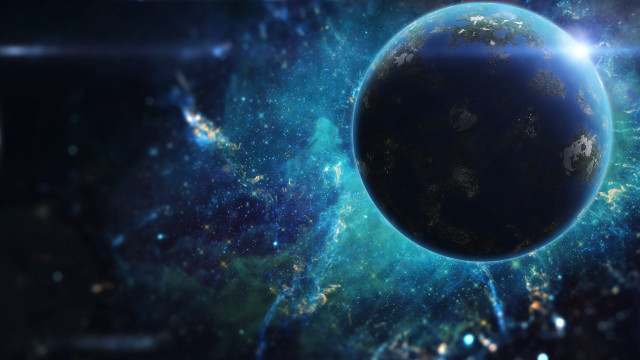 Blue planet starfield light aurora free wallpaper - medium preview image
