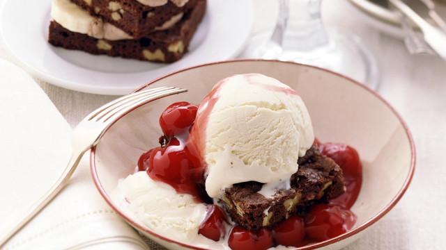 Ice cream brownies cherries table free wallpaper - medium preview image