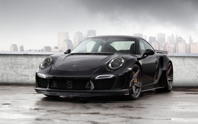 Black porsche city rain matte free wallpaper - medium preview image