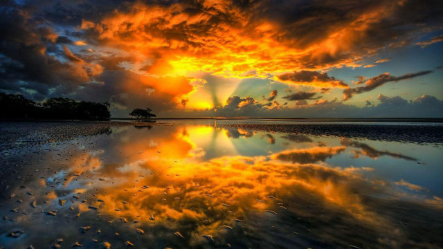 Sunset reflecting sky clouds lake free wallpaper - medium preview image
