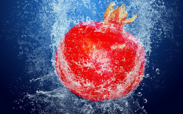 Red apple water splashes blue free wallpaper - medium preview image