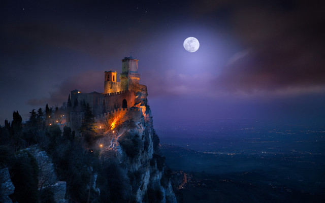 Castle hill fullmoon night gothic free wallpaper - medium preview image