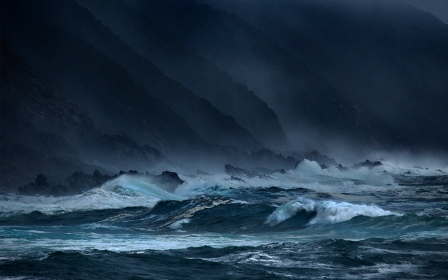 Stormy ocean lighthouse rough waves free wallpaper - medium preview image