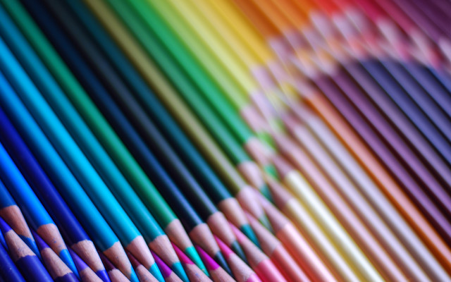 Rainbow colored pencils blurry background free wallpaper - medium preview image