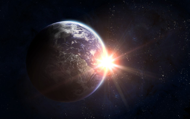 Earth space stars sun clouds free wallpaper - medium preview image