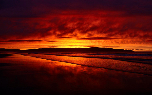 Sunset beach walking person distance free wallpaper - medium preview image