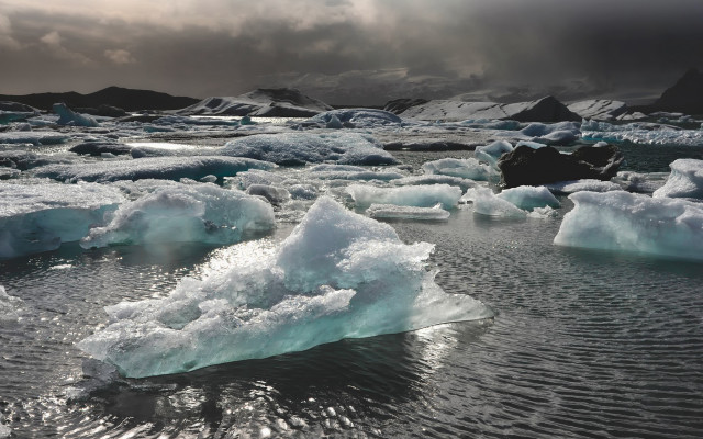 Icebergs cloudy day matte painting free wallpaper - medium preview image