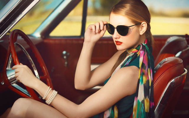 Woman sunglasses scarf driving fashion free wallpaper - medium preview image