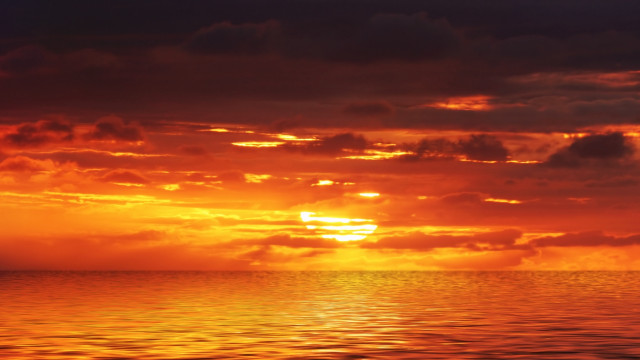 Sunset ocean plane sky clouds free wallpaper - medium preview image