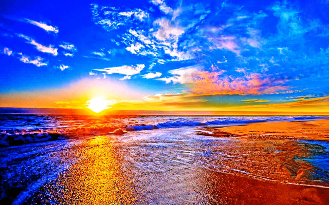 Sunset beach waves blue sky free wallpaper - medium preview image
