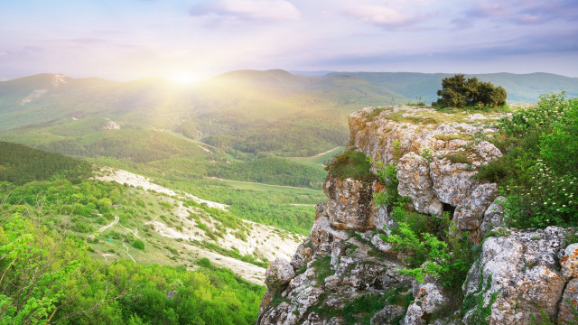 Valley mountains sunrise high view free wallpaper - medium preview image