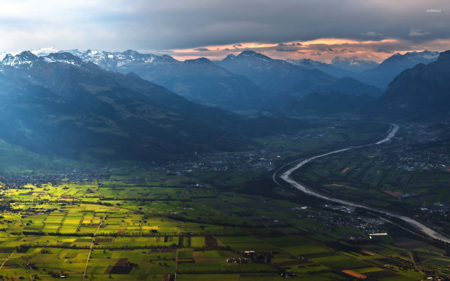 Valley road mountains sunset sky free wallpaper - medium preview image