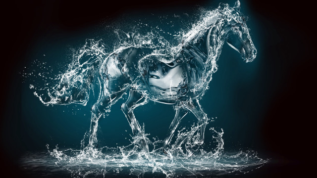 Horse water blue black white #2 free wallpaper - medium preview image