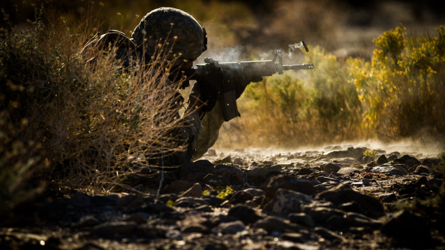 Soldier desert bushes tiltshift shallowdepth free wallpaper - medium preview image