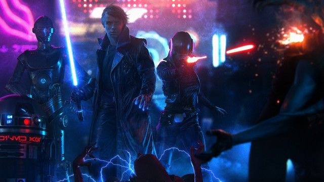 Cyberpunk robot neon energy glowing free wallpaper - medium preview image