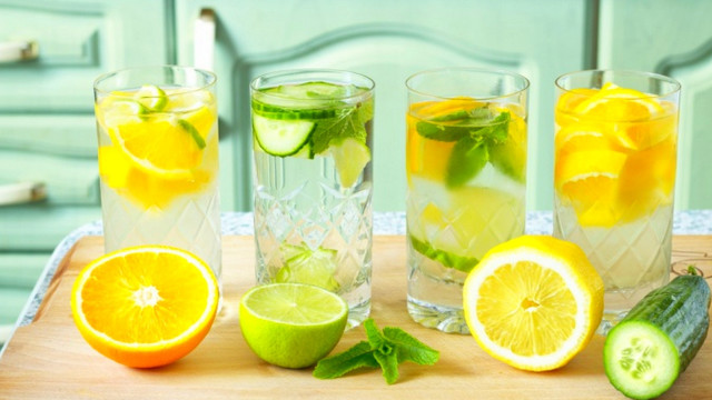Wooden table glasses drinks fruit free wallpaper - medium preview image