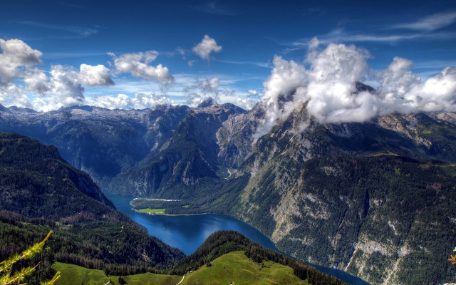 Valley lake mountains clouds blue free wallpaper - medium preview image