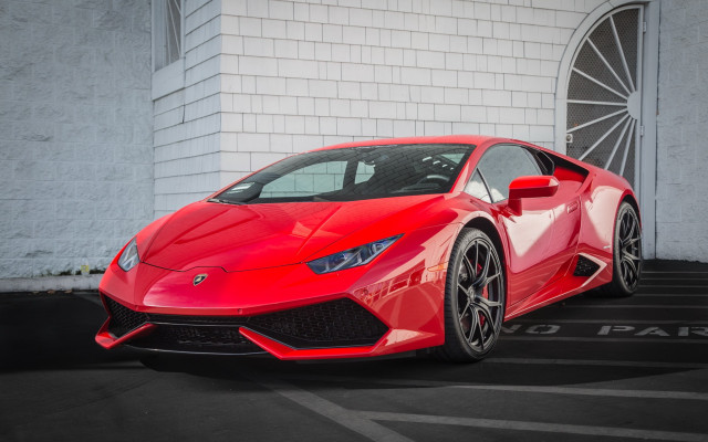 Red sports car white building free wallpaper - medium preview image