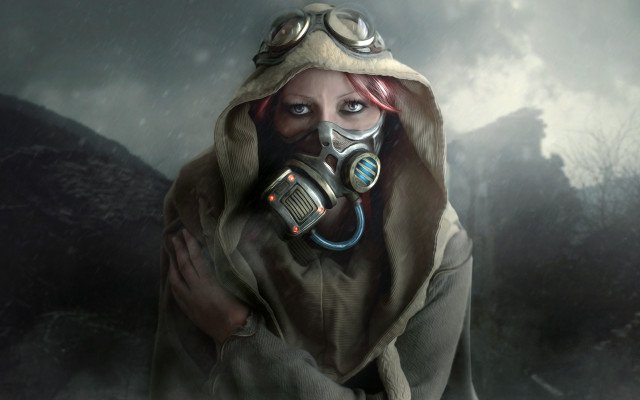 Woman gasmask hood dystopian environmental free wallpaper - medium preview image