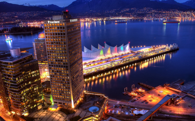 Vancouver bridge cityscape night lights free wallpaper - medium preview image
