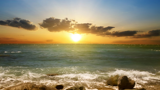 Sunset ocean cloud rocky beach free wallpaper - medium preview image
