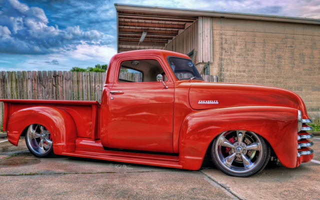 Red truck building fence kodachrome free wallpaper - medium preview image