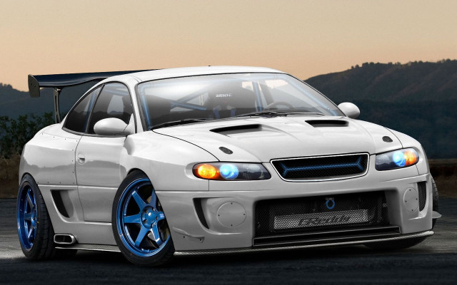White car blue rims dusk free wallpaper - medium preview image