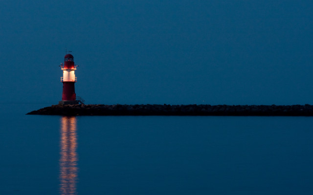 Lighthouse night island reflection moonlight free wallpaper - medium preview image