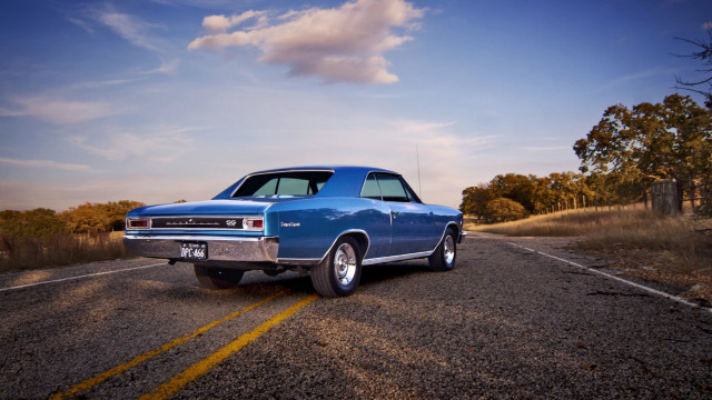 Blue car country side field free wallpaper - medium preview image
