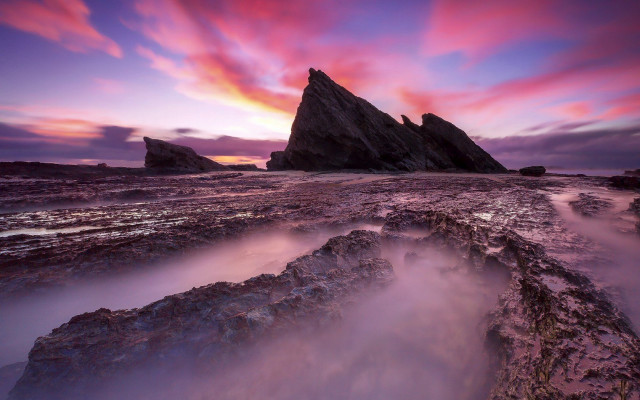 Rock formation ocean sunset pink free wallpaper - medium preview image