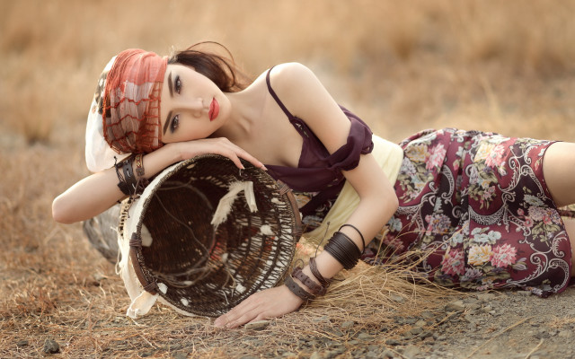 Woman dress laying beach floral free wallpaper - medium preview image